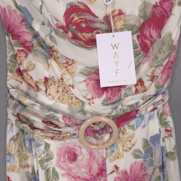 NWT WAYF Anthropologie Floral Tube Belted Jumpsuit LARGE Strapless Wide Leg - Picture 10 of 14
